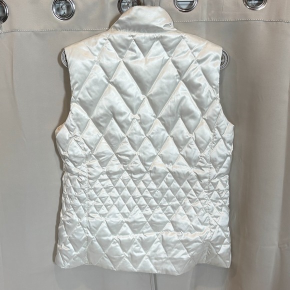 Lands End Jacket Vest Large Goose Down Quilted White Zip Satin Sleeveless 18627x - Picture 2 of 7